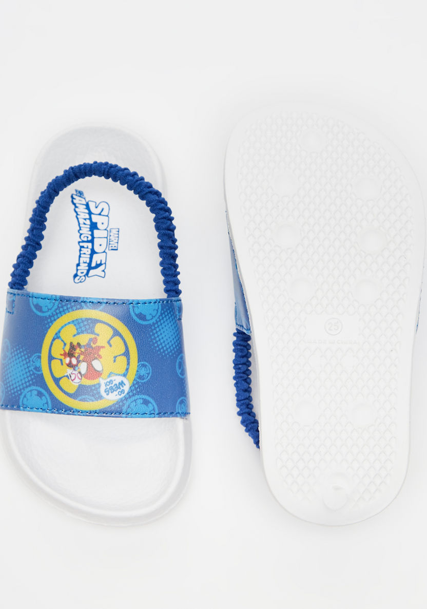 Marvel Spiderman Print Open Toe Slide Slippers with Elastic Strap-Boy%27s Flip Flops & Beach Slippers-image-5