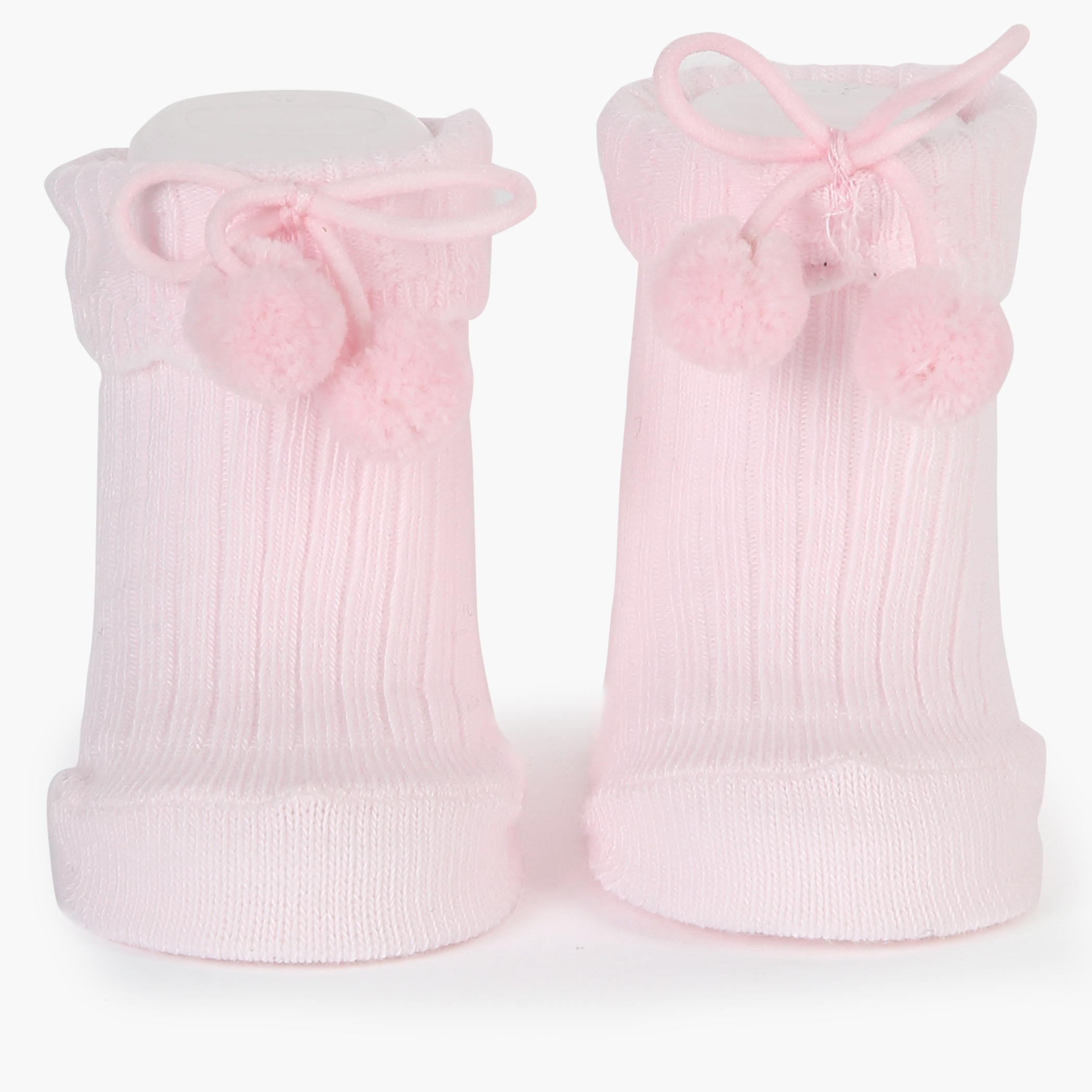 Giggles Textured Booties with Pom-Pom Detail-baby-girls-shoes-booties-image-1