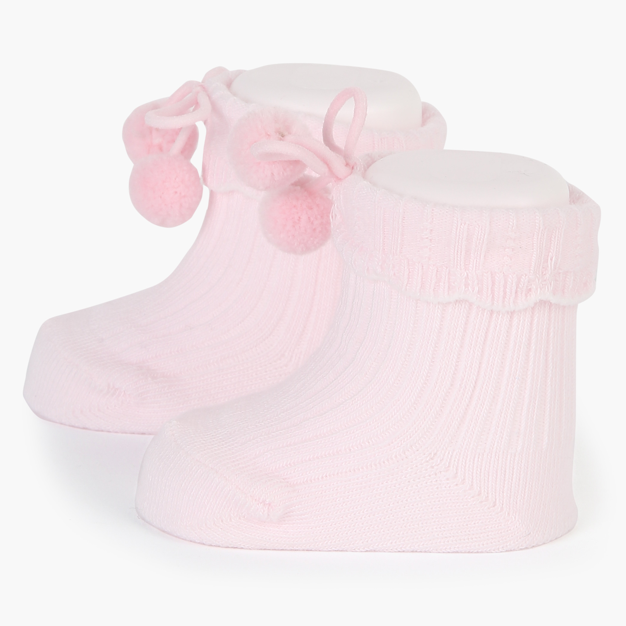 Giggles Textured Booties with Pom-Pom Detail-baby-girls-shoes-booties-image-2