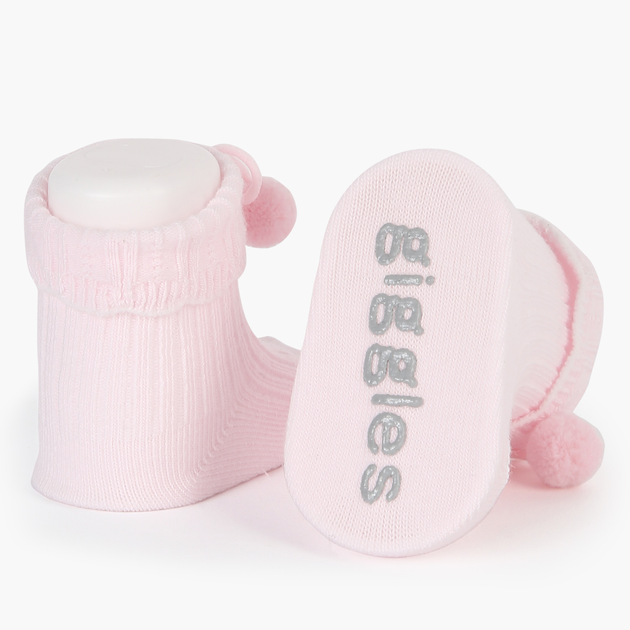 Giggles Textured Booties with Pom-Pom Detail-baby-girls-shoes-booties-image-3