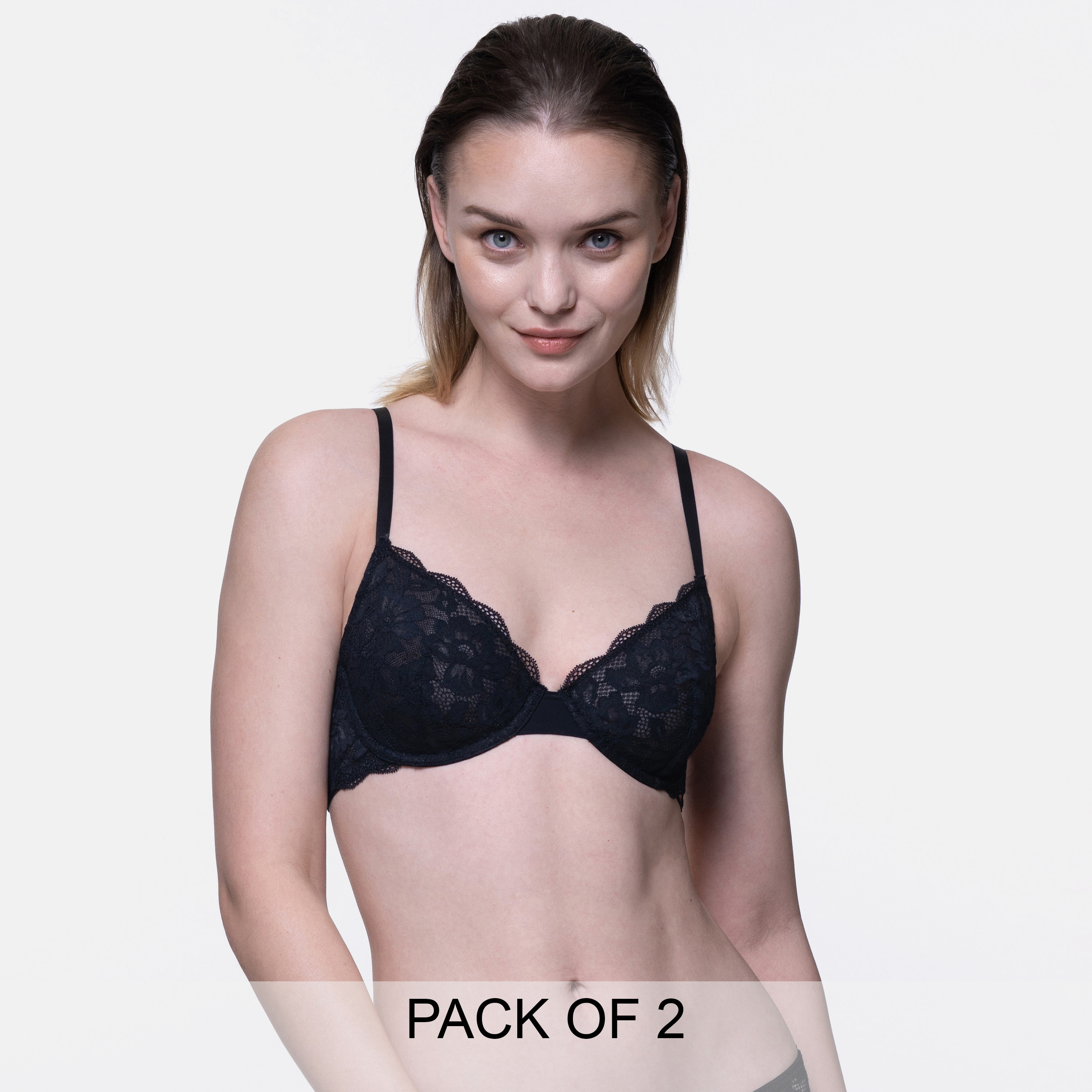 Dorina Pack of 2 Multicolour Lace Non Padded Wired Plunge Bra-women-clothing-lingerie-bras-image-1
