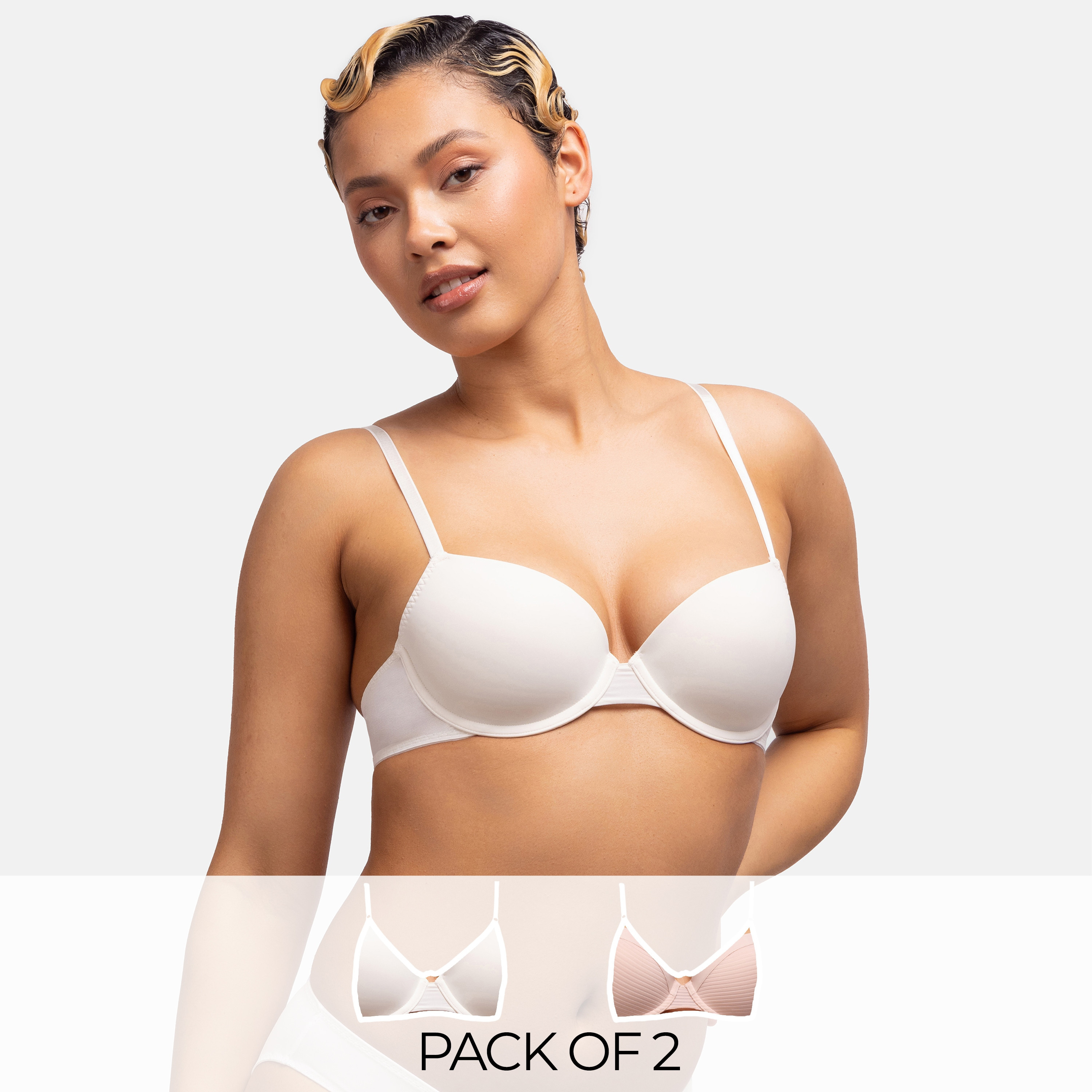Dorina Pack of 2 Multicolour Plain Light Padded Wired Demi Bra-women-clothing-lingerie-bras-image-1