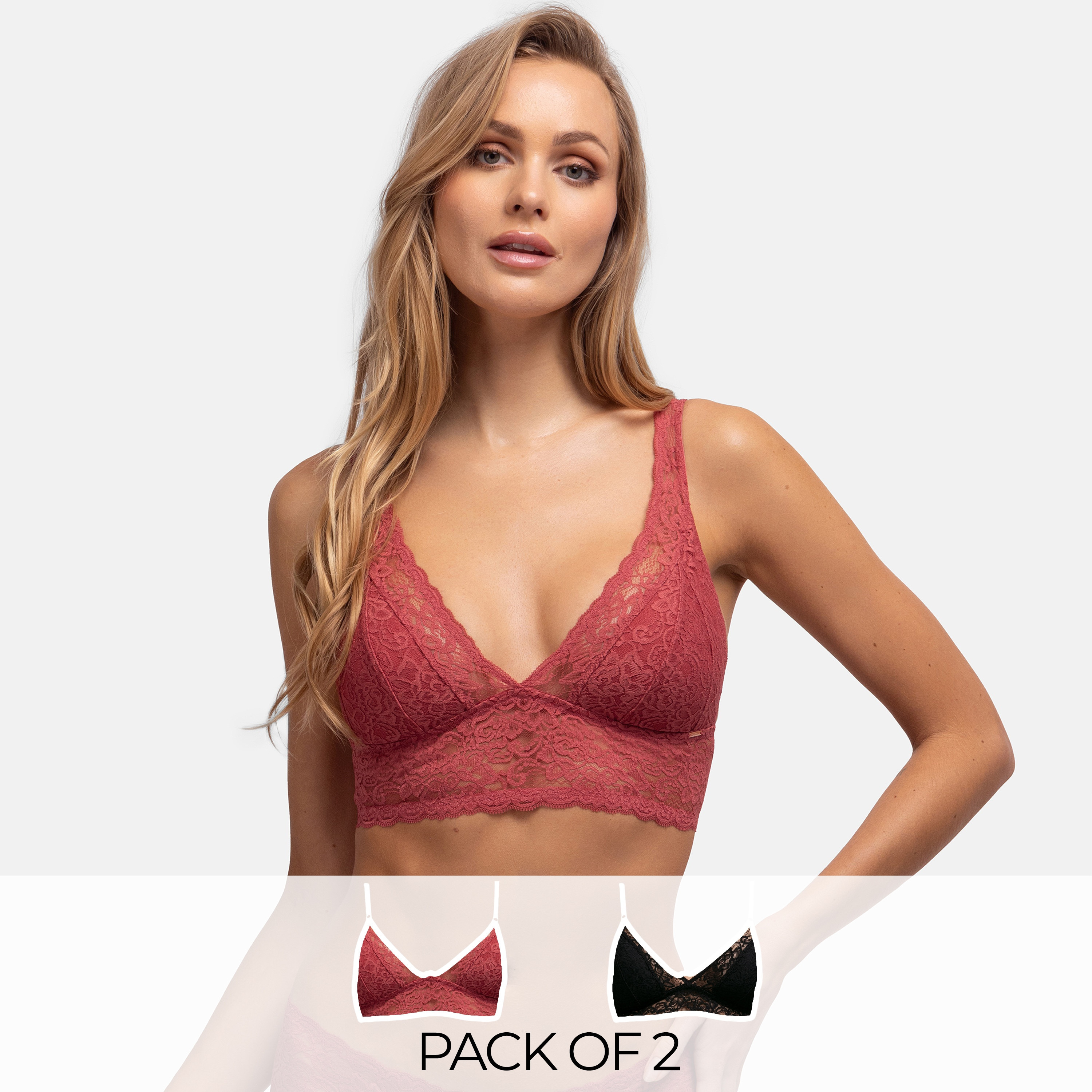 Dorina Pack of 2 Multicolour Lace Light Padded Non-Wired Bralette-women-clothing-lingerie-bras-image-1