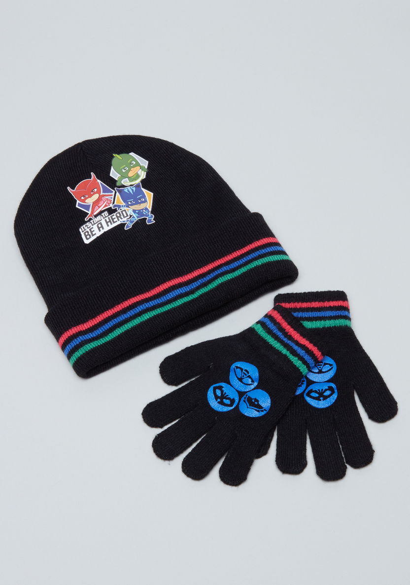 PJ Masks Printed Beanie Cap with Gloves-Caps-image-0