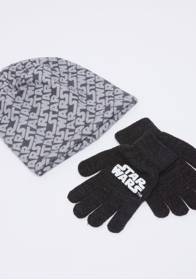 Star Wars Printed Beanie Cap with Gloves-Caps-image-0