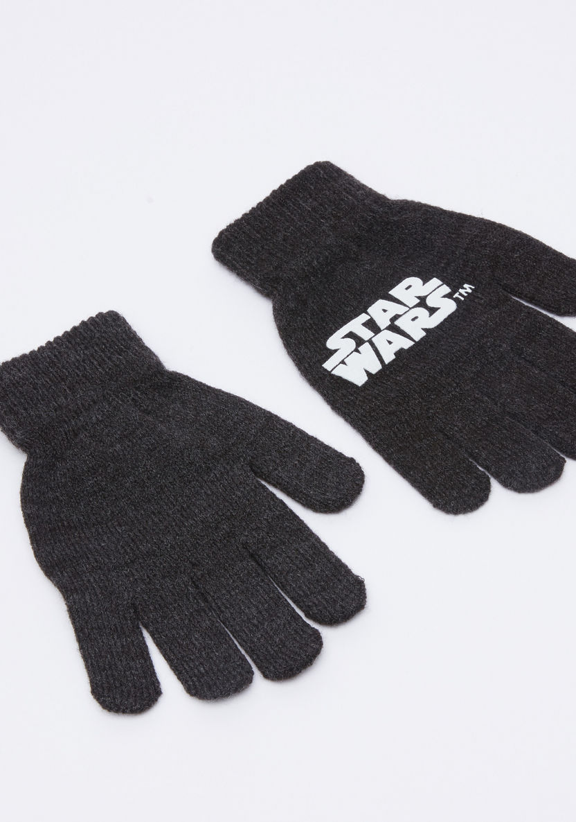 Star Wars Printed Beanie Cap with Gloves-Caps-image-2