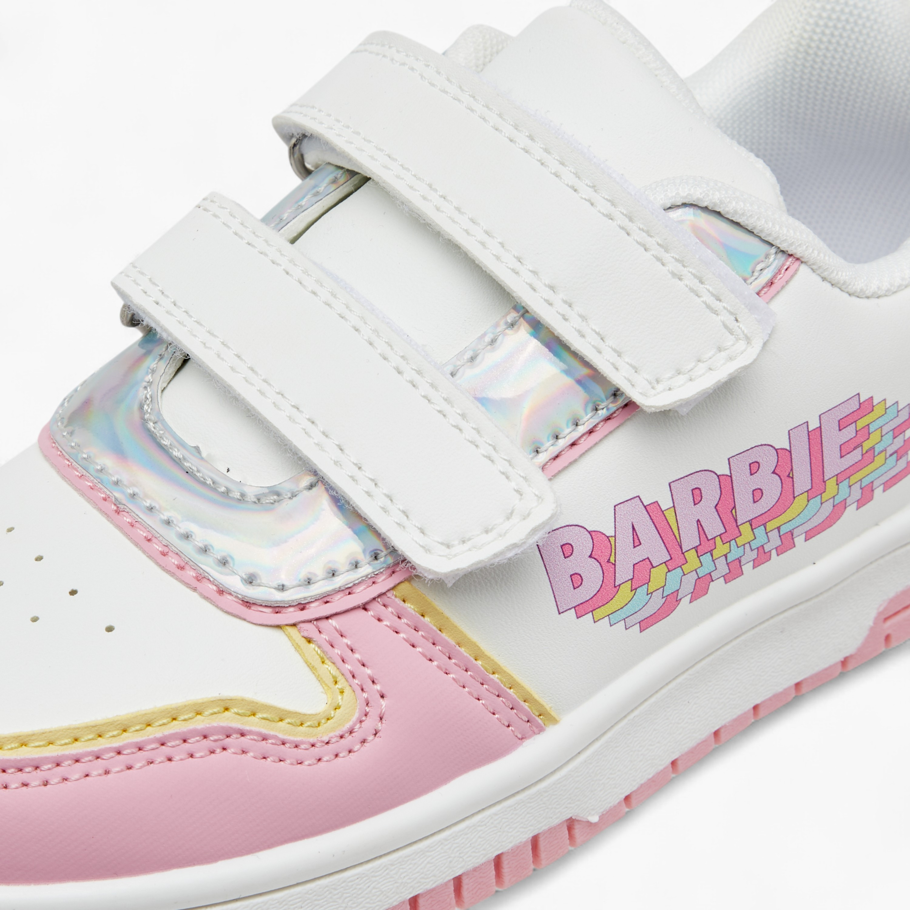Barbie Panelled Sneakers with Hook and Loop Closure-girls-shoes-sneakers-image-4