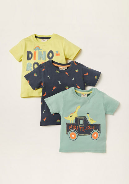 Juniors Dino Print Crew Neck T-shirt with Short Sleeves - Set of 3