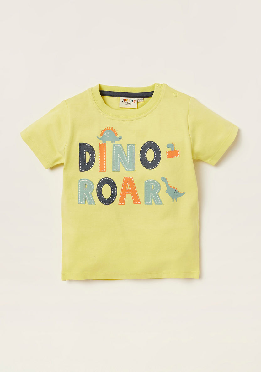 Juniors Dino Print Crew Neck T-shirt with Short Sleeves - Set of 3-T Shirts-image-3