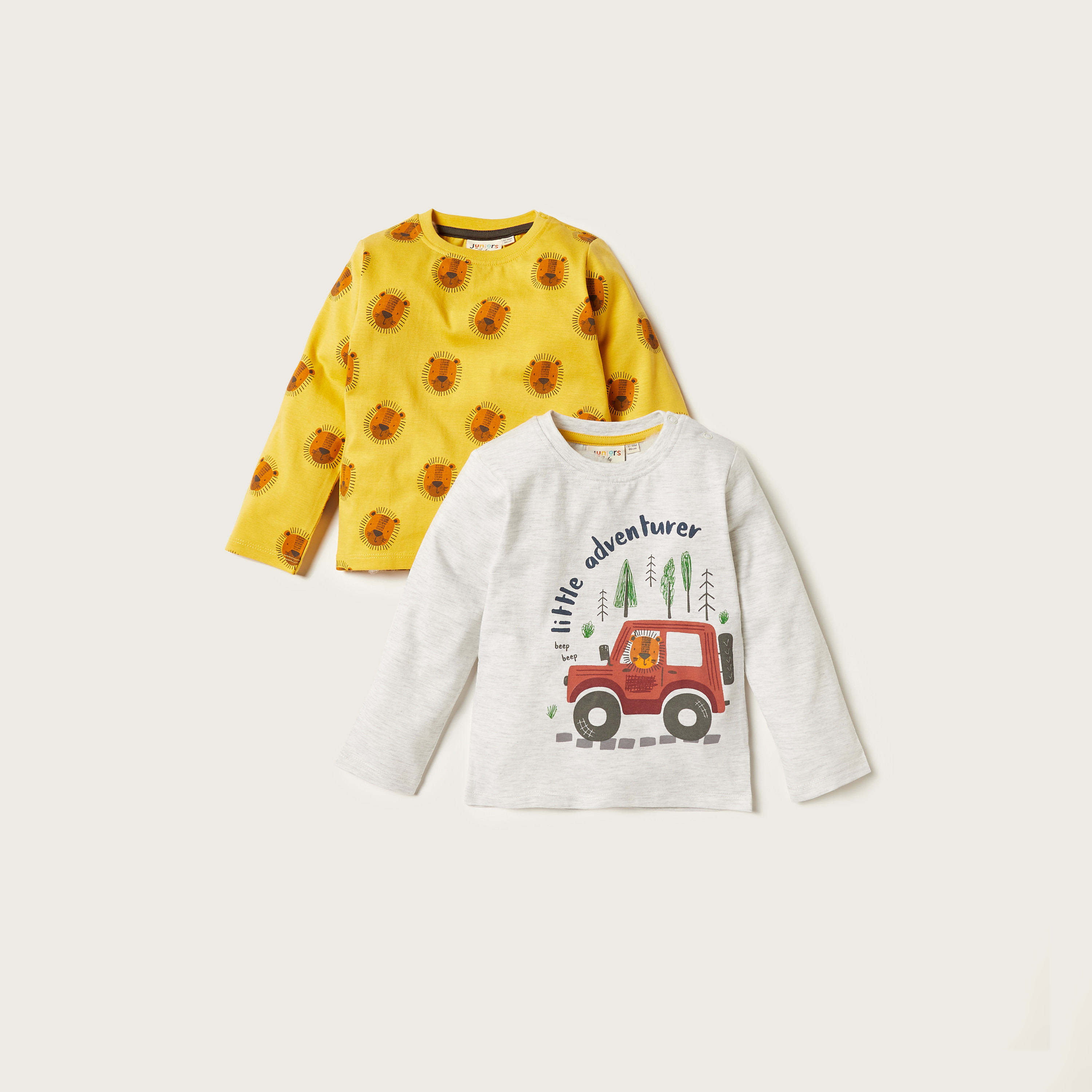 Juniors Printed Round Neck T-shirt with Long Sleeves - Set of 2-baby-boys-clothing-tshirtsandpolos-image-1