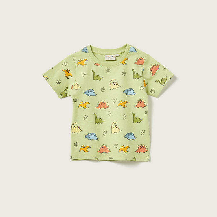Juniors Dinosaur Print T-shirt with Crew Neck and Short Sleeves