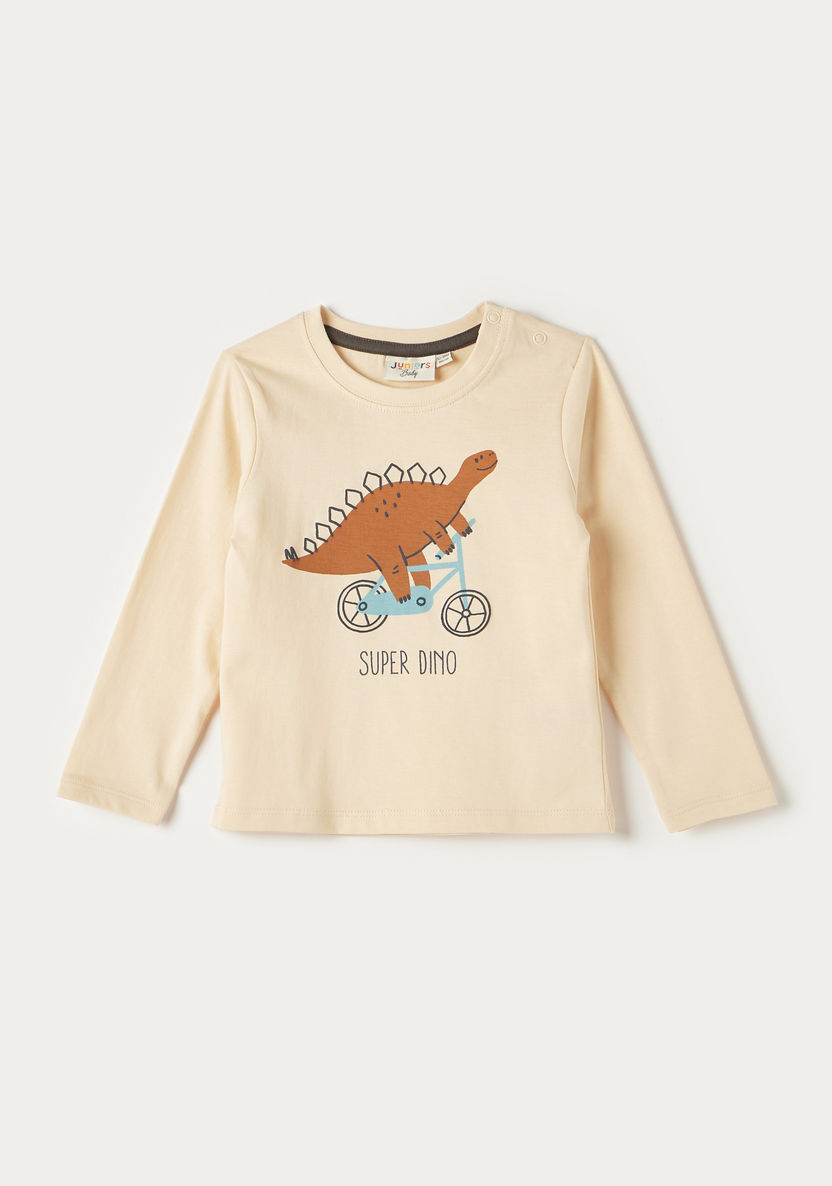 Juniors Printed T-shirt with Crew Neck and Long Sleeves-T Shirts-image-0