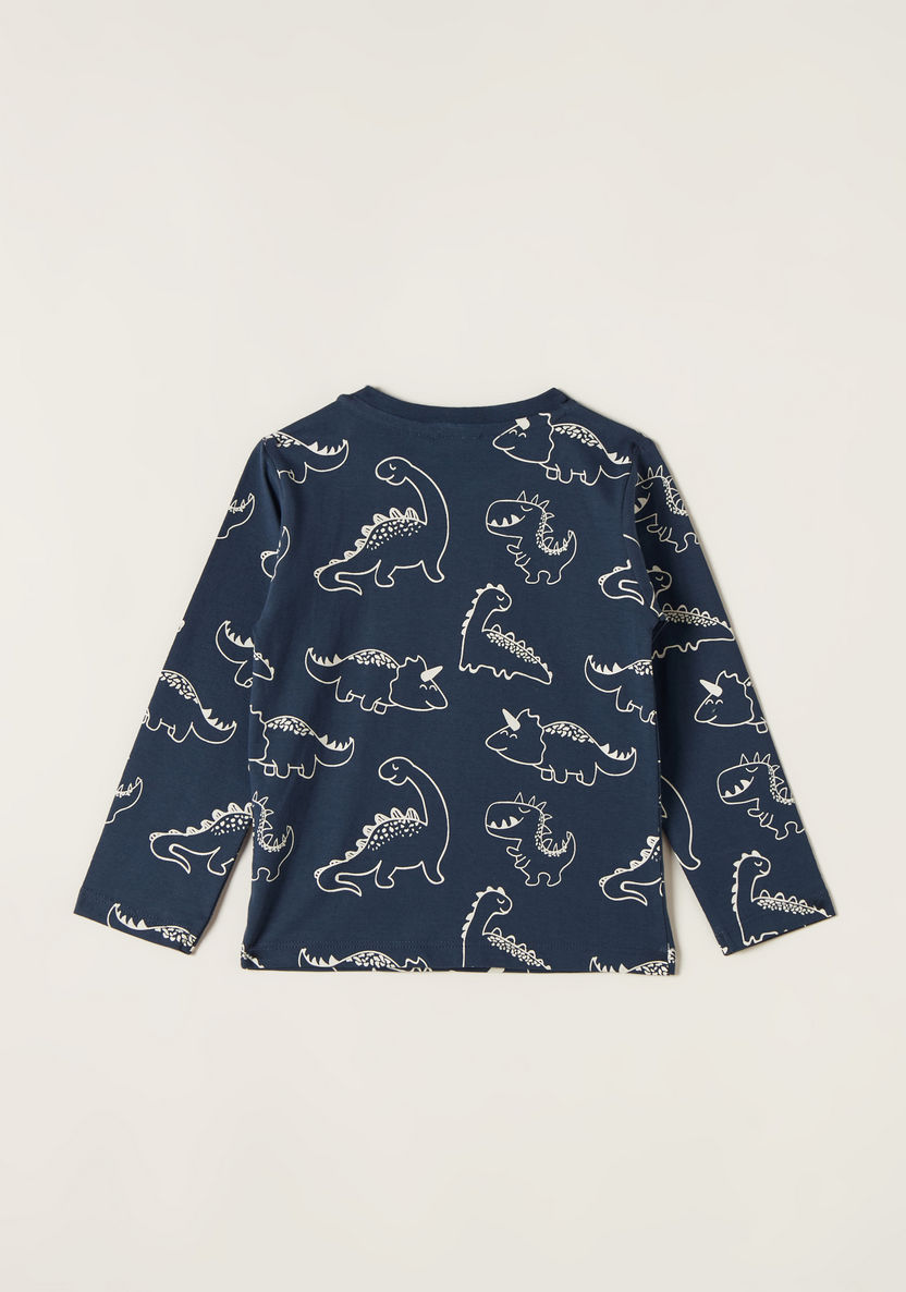 Dinosaur Print T-shirt with Crew Neck and Long Sleeves-T Shirts-image-3