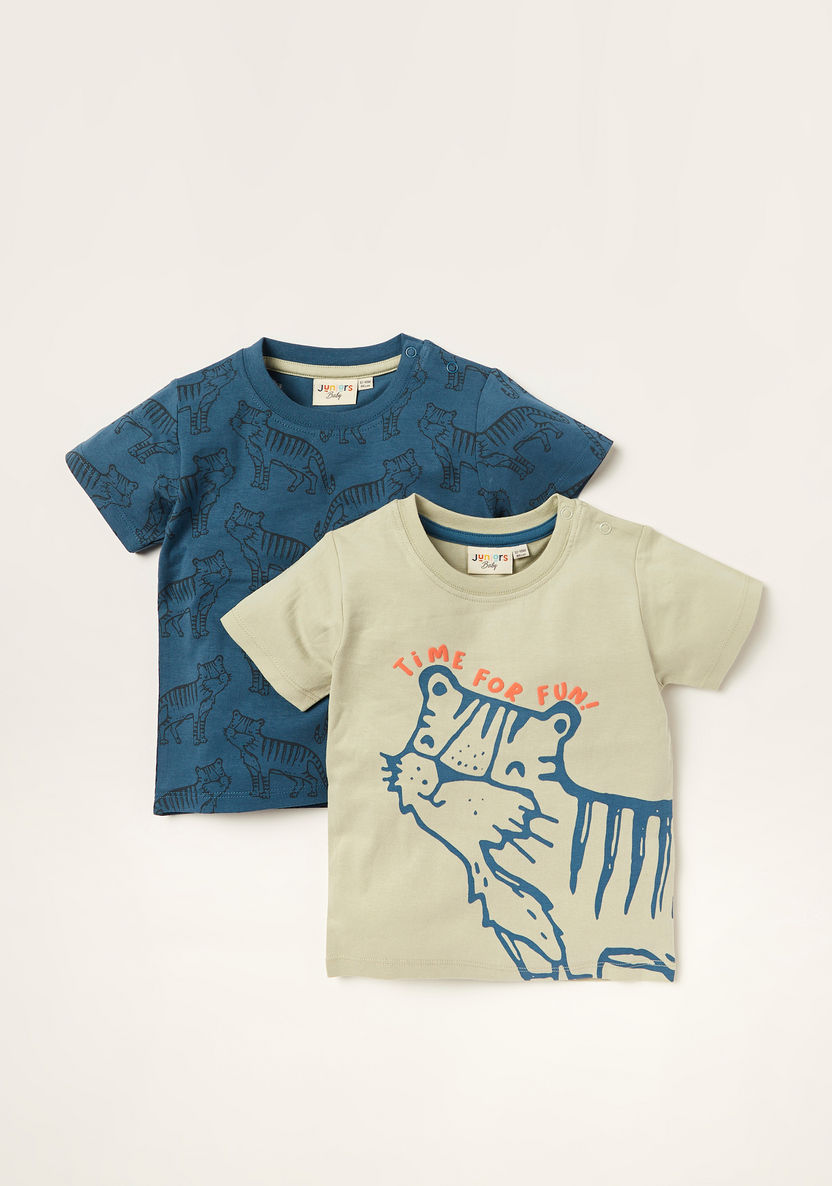 Juniors Tiger Print Crew Neck T-shirt - Set of 2-T Shirts-image-0