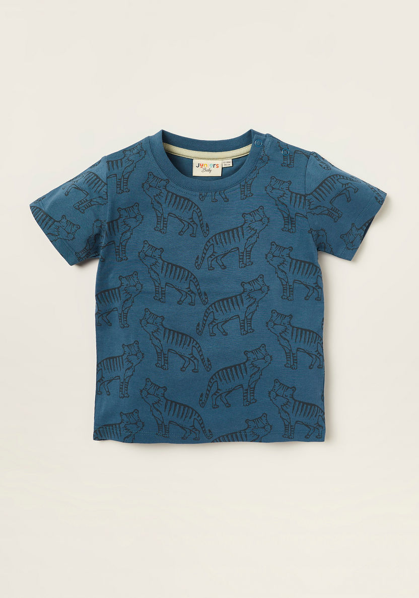 Juniors Tiger Print Crew Neck T-shirt - Set of 2-T Shirts-image-2