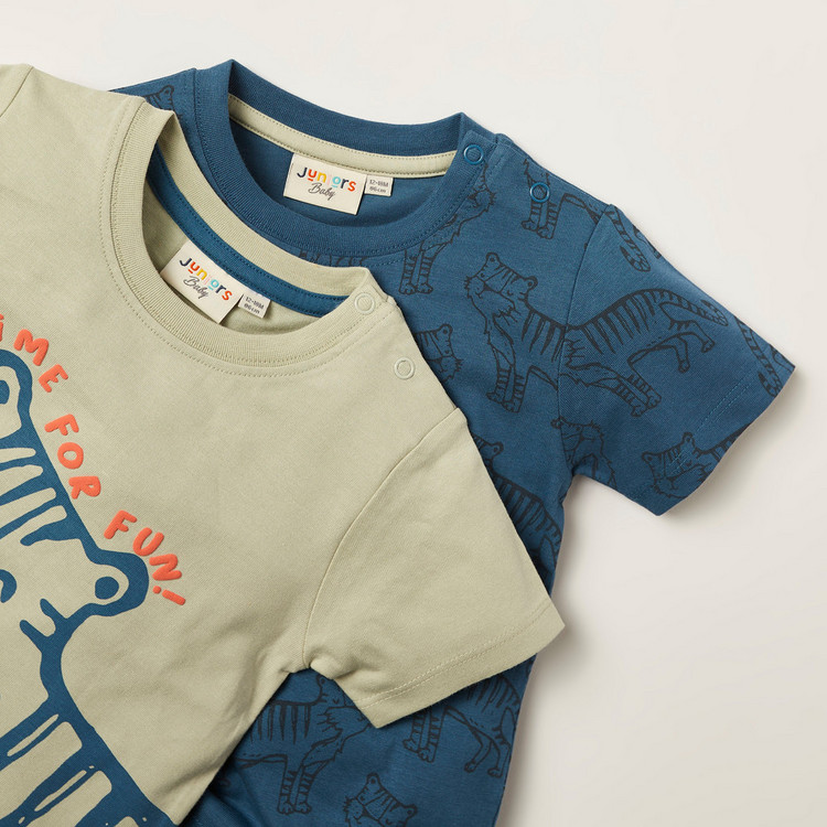 Juniors Tiger Print Crew Neck T-shirt - Set of 2