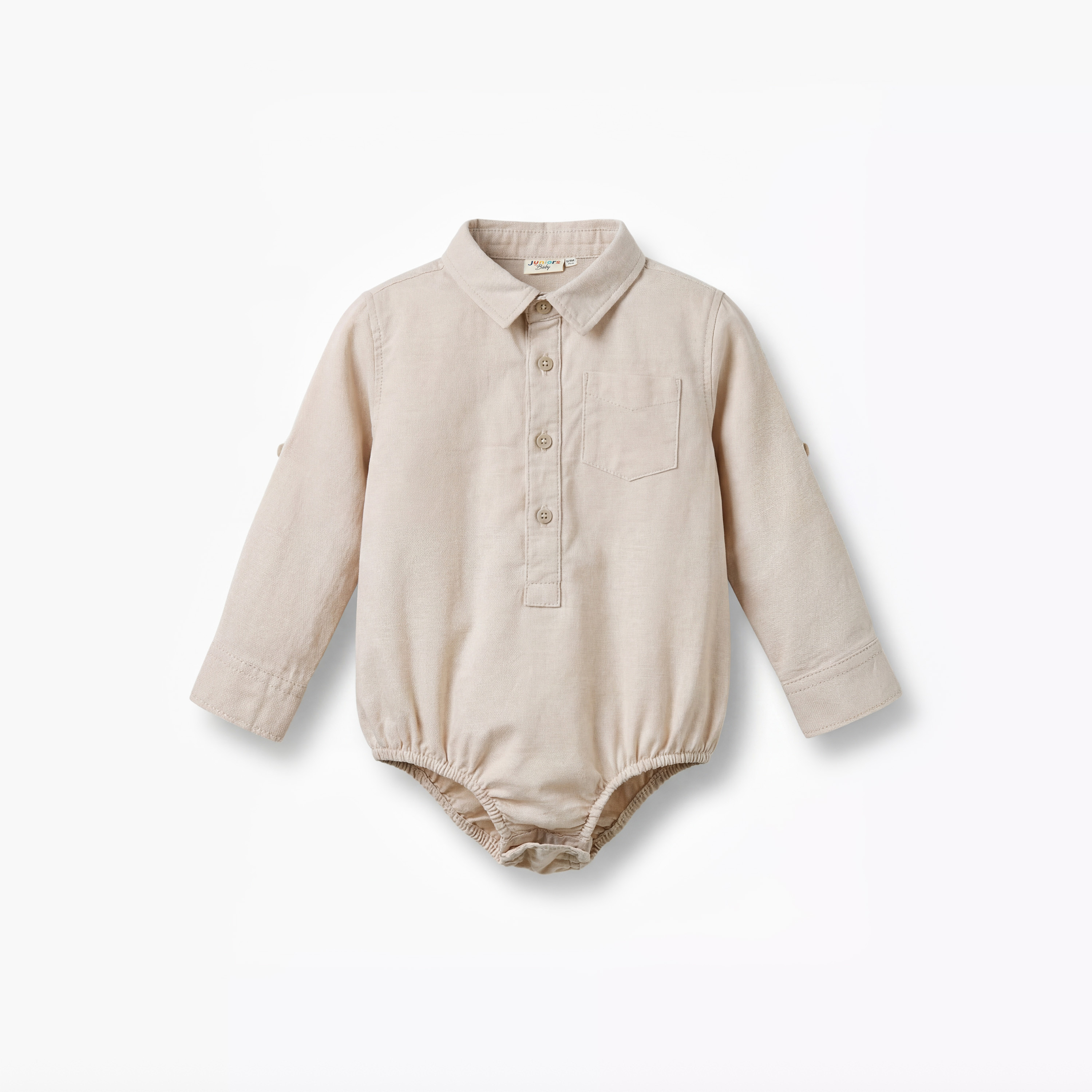 Solid Long Sleeves Shirt Style Bodysuit with Button Closure and Roll-Up Tab-baby-boys-clothing-shirts-image-1
