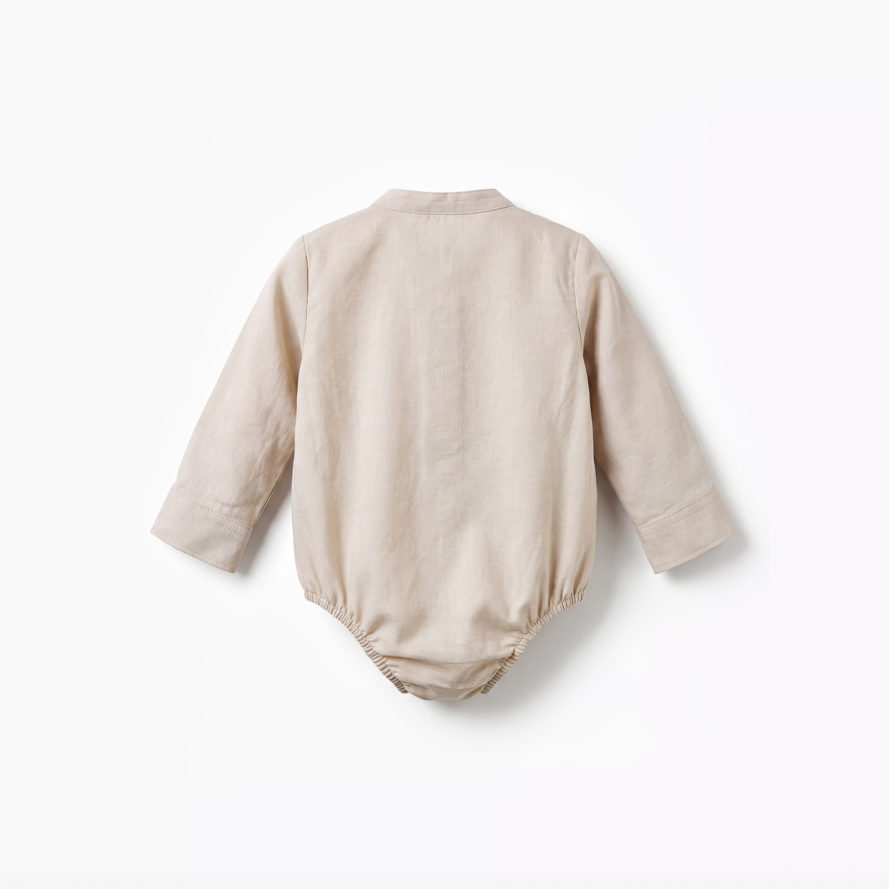 Solid Long Sleeves Shirt Style Bodysuit with Button Closure and Roll-Up Tab-baby-boys-clothing-shirts-image-2