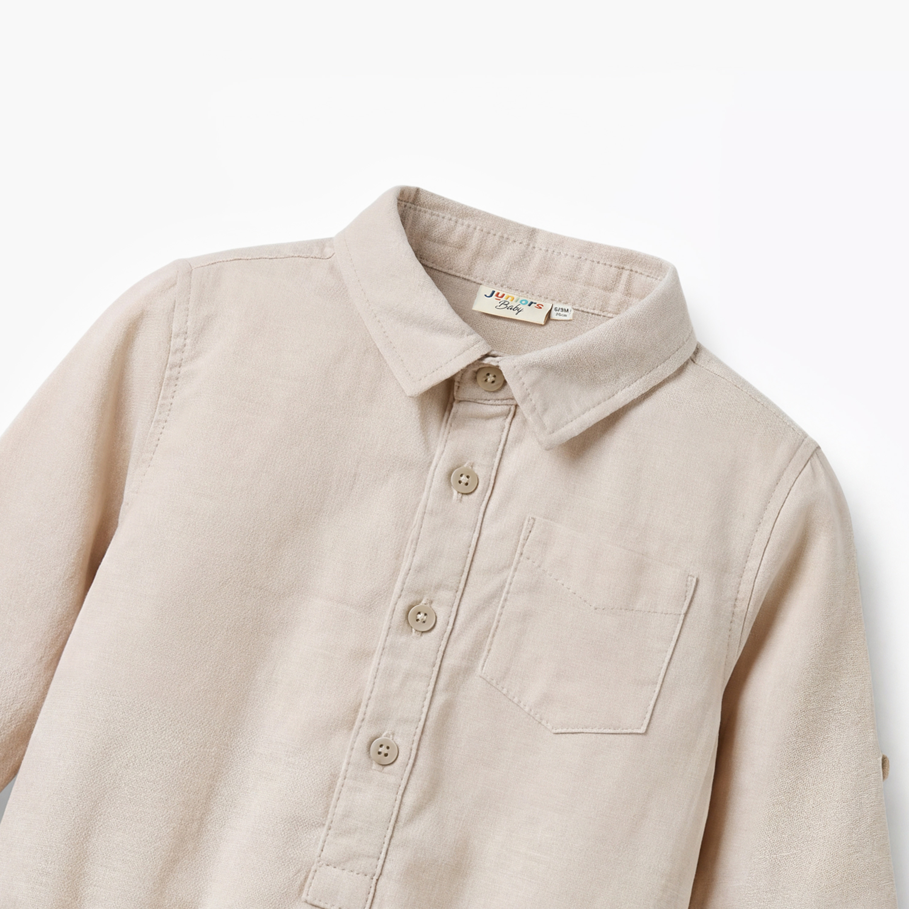 Solid Long Sleeves Shirt Style Bodysuit with Button Closure and Roll-Up Tab-baby-boys-clothing-shirts-image-3