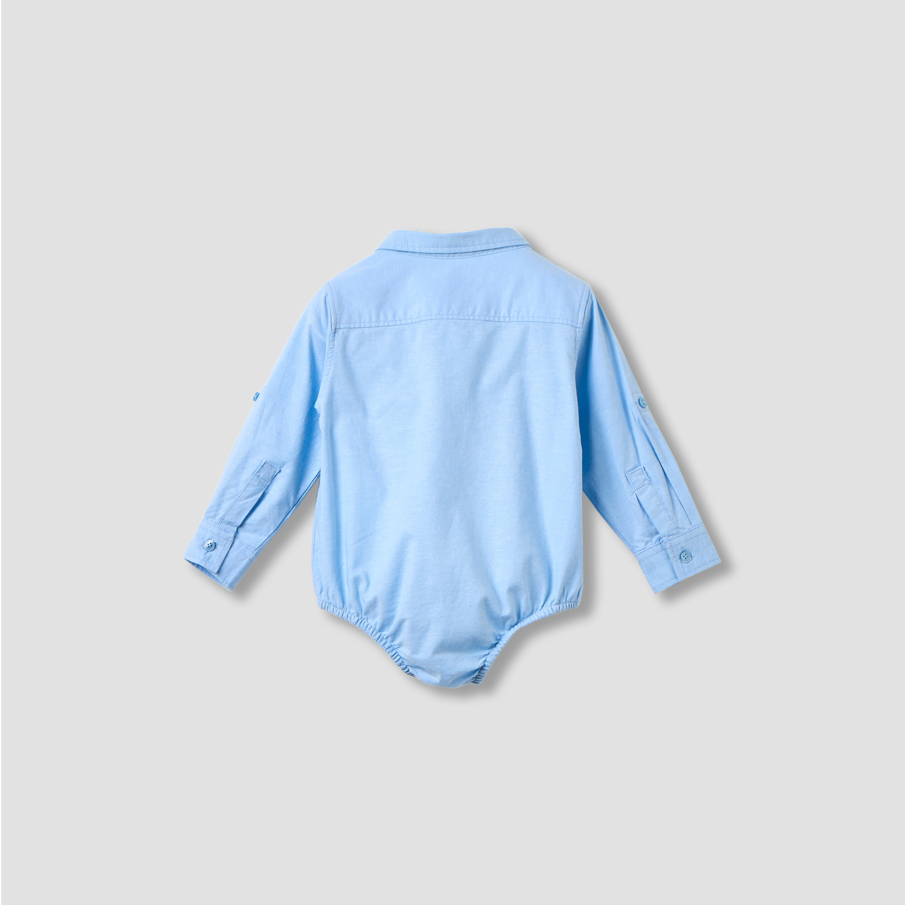 Solid Long Sleeves Shirt Style Bodysuit with Button Closure and Roll-Up Tab-baby-boys-clothing-shirts-image-2