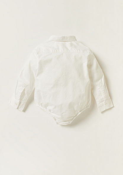 Juniors Solid Collared Bodysuit with Long Sleeves and Pocket