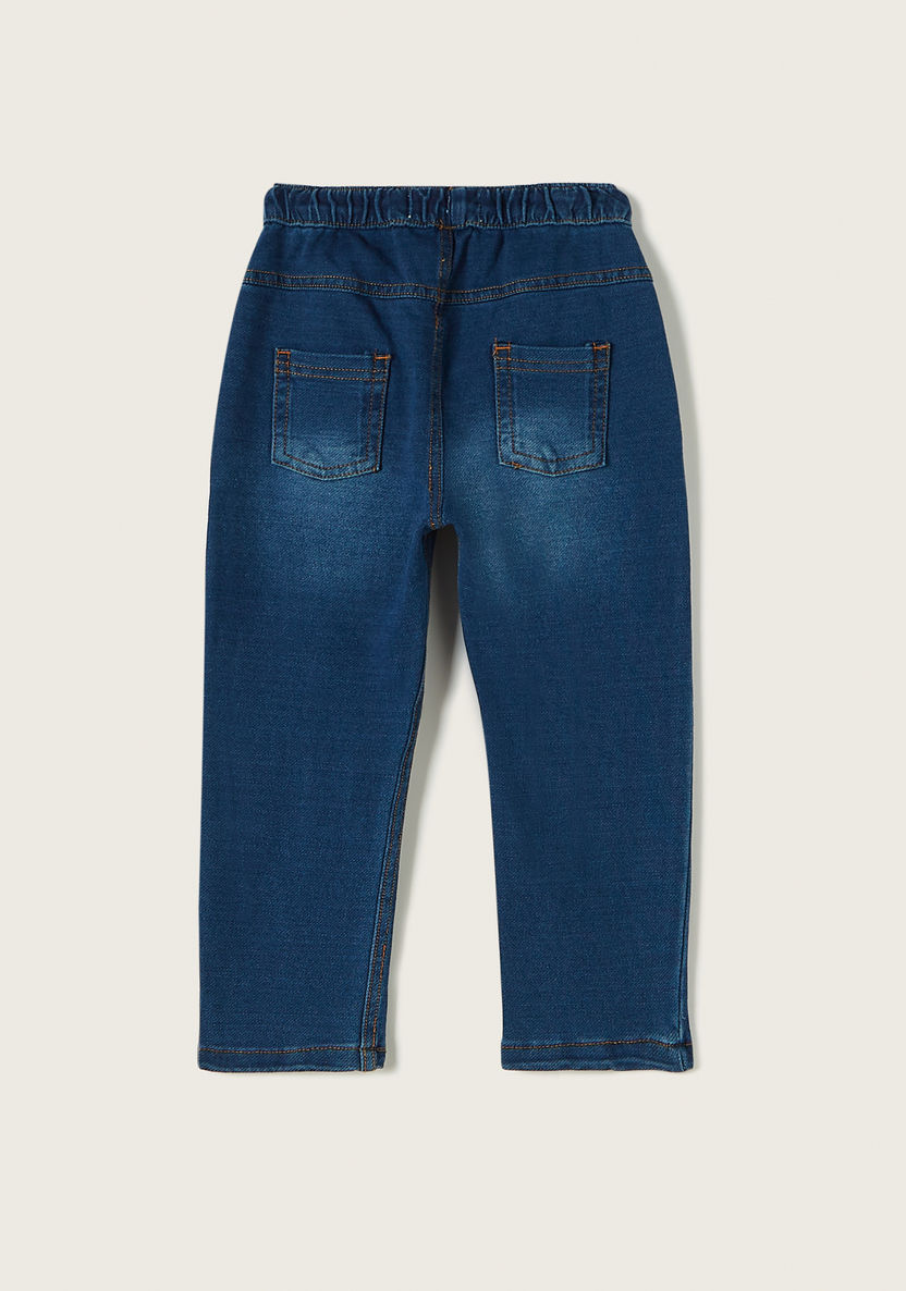 Juniors Blue Regular Fit Denim Pants with Drawstring Closure-Jeans-image-2