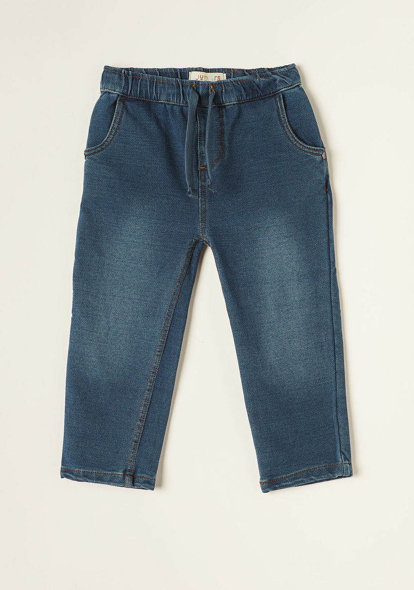 Juniors Blue Regular Fit Denim Pants with Drawstring Closure-Jeans-image-0