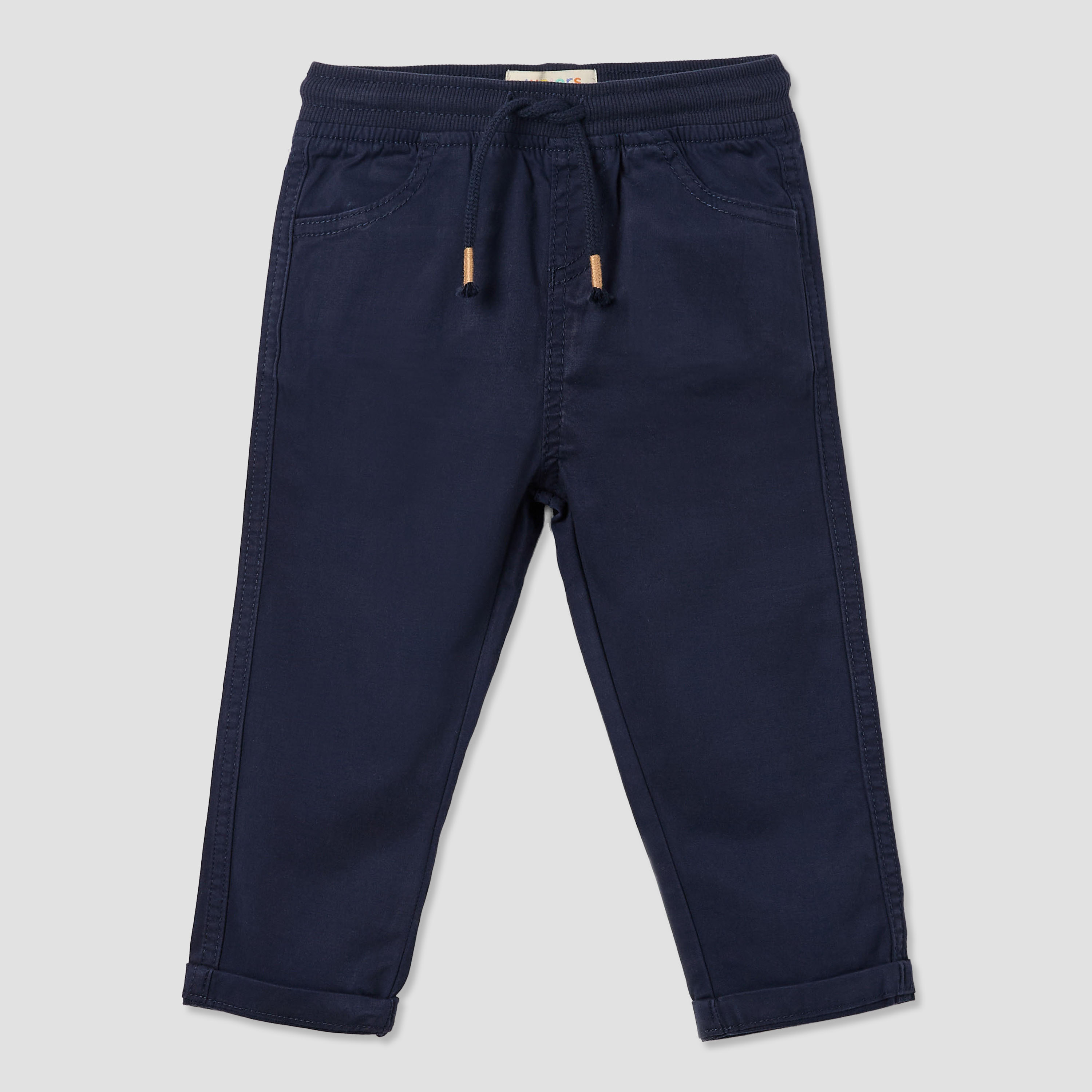 Juniors Solid Trousers with Drawstring Closure-baby-boys-clothing-bottoms-trousers-image-2