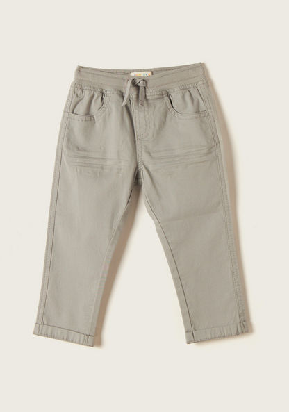 Juniors Solid Mid-Rise Pants with Drawstring Closure and Pockets