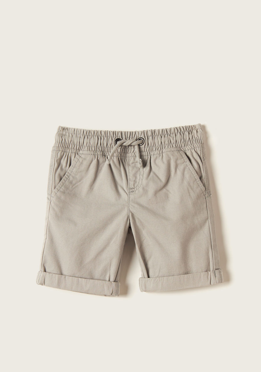 Juniors Solid Mid-Rise Shorts with Drawstring Closure and Pockets-Shorts-image-0