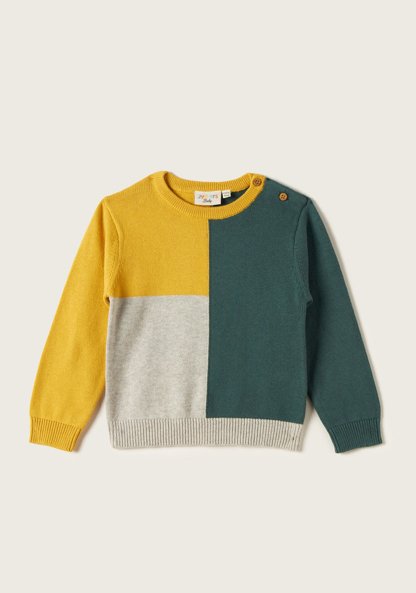 Juniors Colourblock Round Neck Sweater with Long Sleeves-Sweaters and Cardigans-image-0