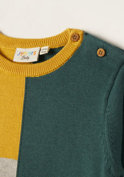 Juniors Colourblock Round Neck Sweater with Long Sleeves