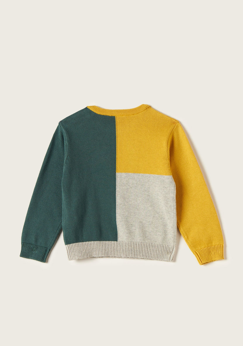 Juniors Colourblock Round Neck Sweater with Long Sleeves-Sweaters and Cardigans-image-3