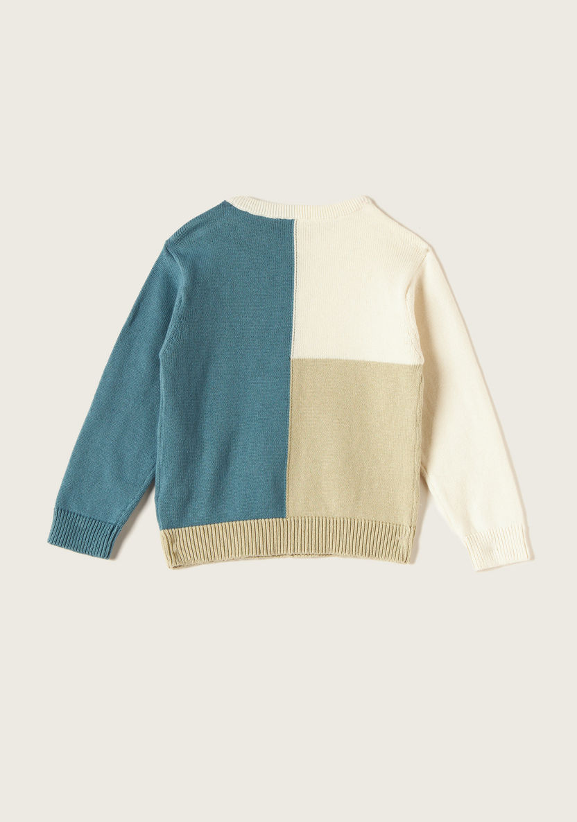 Juniors Colourblock Round Neck Sweater with Long Sleeves-Sweaters and Cardigans-image-3