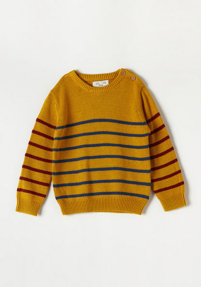 Juniors Striped Sweater with Crew Neck and Long Sleeves-Sweaters and Cardigans-image-0