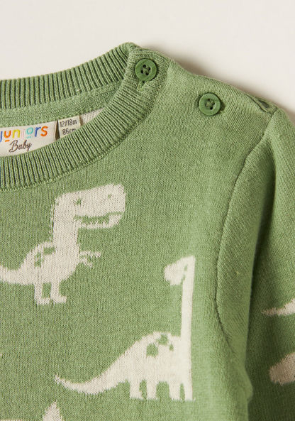 Juniors All Over Dinosaur Print Round Neck Sweater with Long Sleeves-Sweaters and Cardigans-image-1