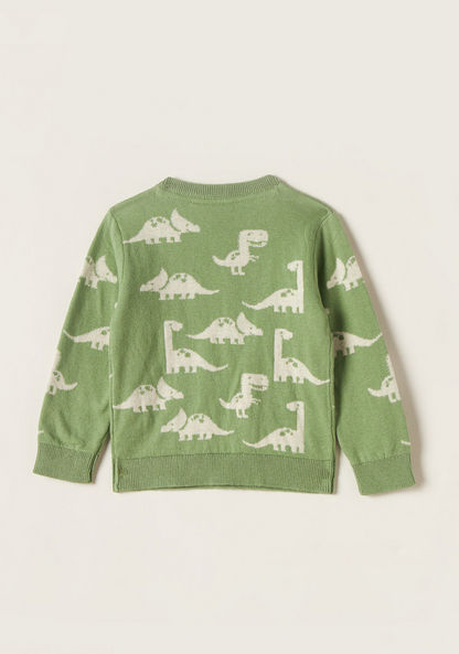 Juniors All Over Dinosaur Print Round Neck Sweater with Long Sleeves