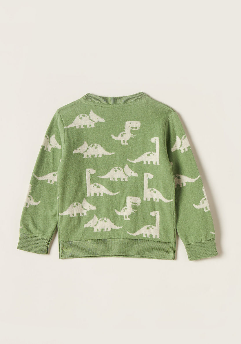 Juniors All Over Dinosaur Print Round Neck Sweater with Long Sleeves-Sweaters and Cardigans-image-3