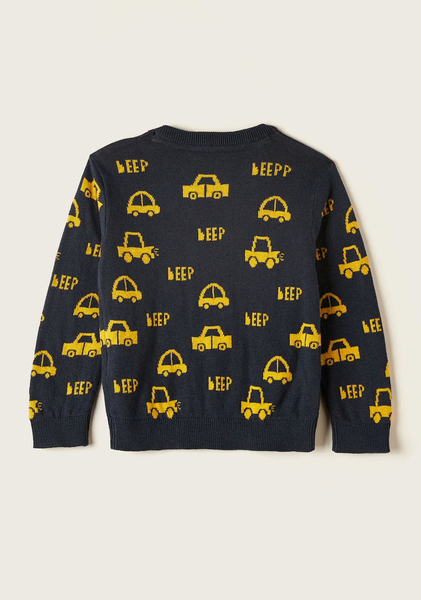 Juniors Car Print Long Sleeves Sweater with Crew Neck and Button Closure-Sweaters and Cardigans-image-2