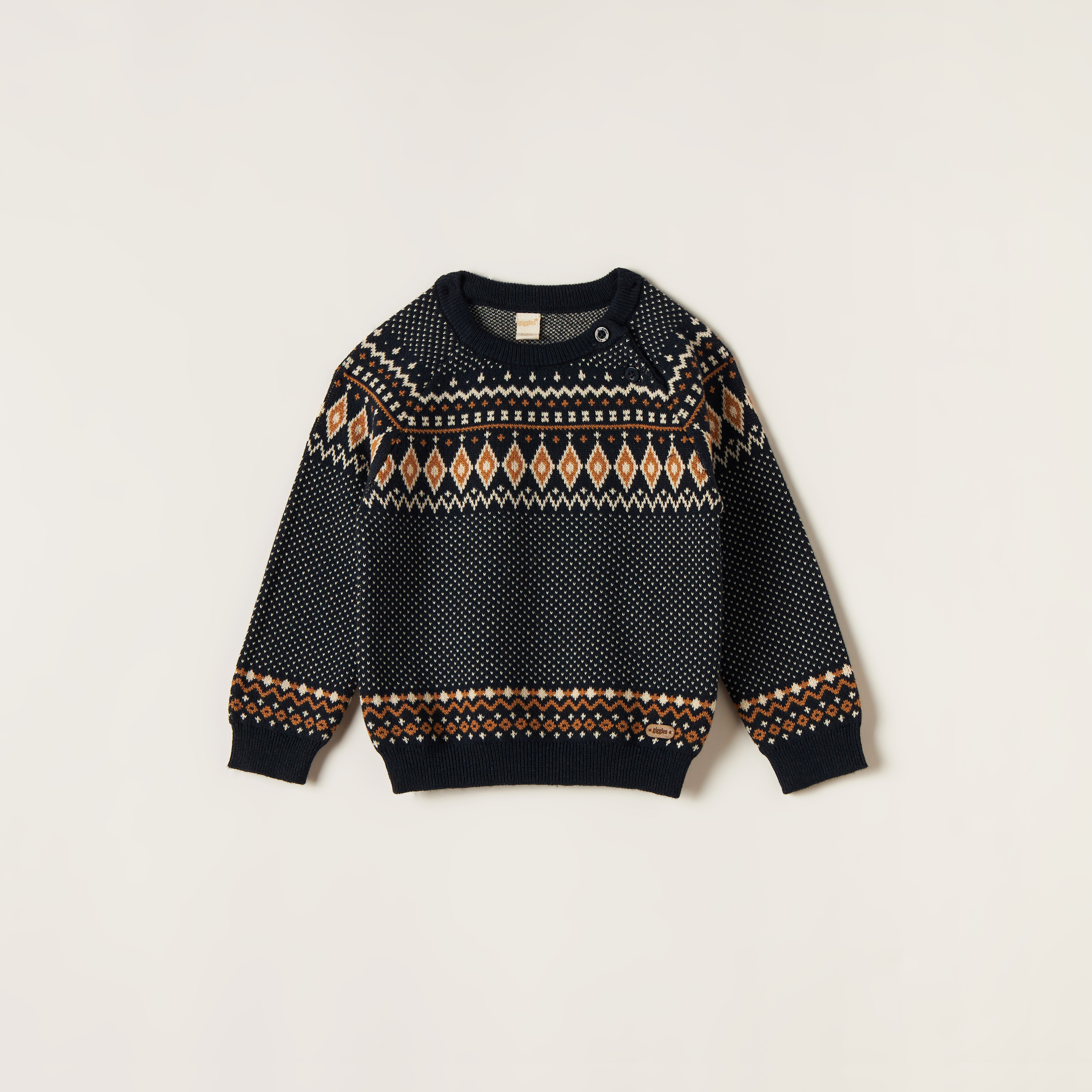 Giggle Printed Sweater with Round Neck and Button Closure-baby-boys-clothing-winterwear-jumpersandcardigans-image-1