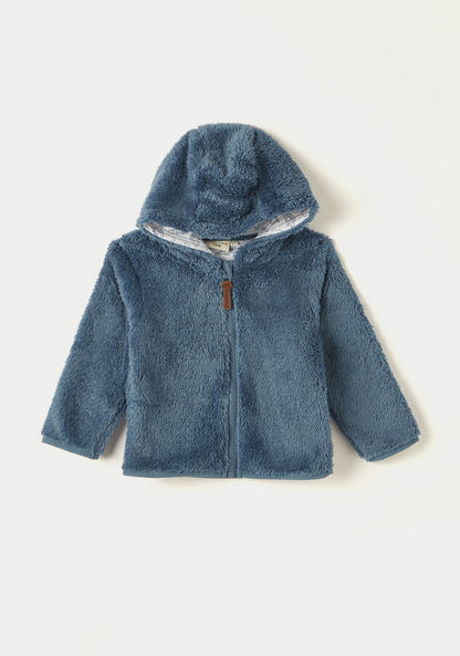 Juniors Textured Zip Through Jacket with Hood and Long Sleeves