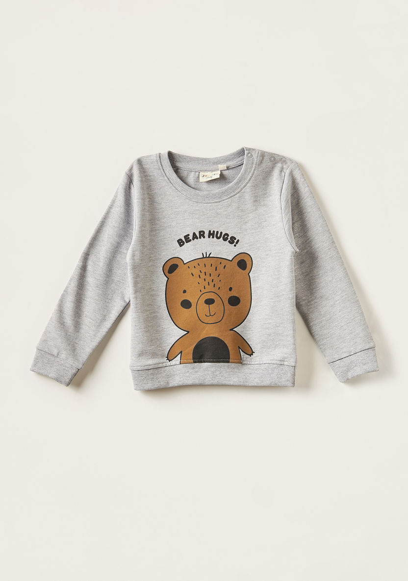 Juniors Bear Print Sweater with Crew Neck and Long Sleeves-Sweatshirts-image-0