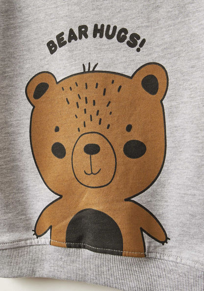 Juniors Bear Print Sweater with Crew Neck and Long Sleeves