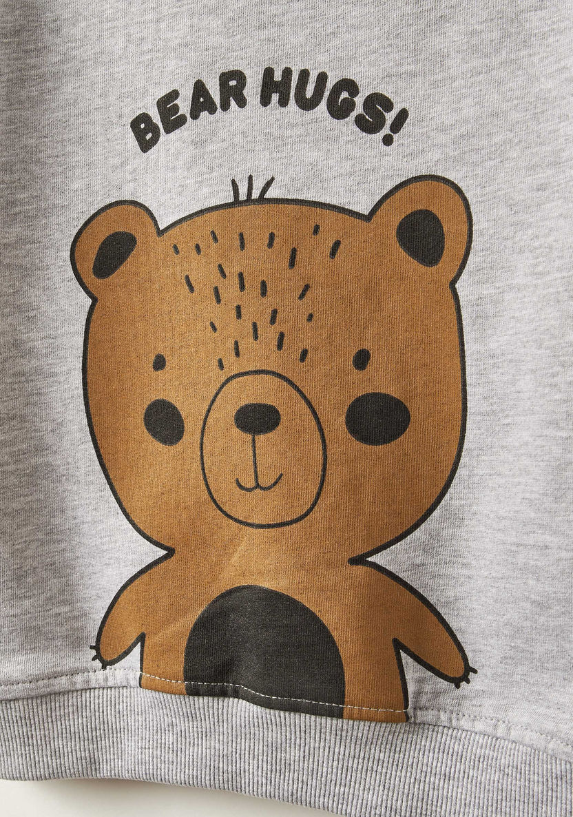 Juniors Bear Print Sweater with Crew Neck and Long Sleeves-Sweatshirts-image-2