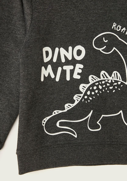 Juniors Dinosaur Print Sweatshirt with Crew Neck and Long Sleeves-Sweaters and Cardigans-image-1