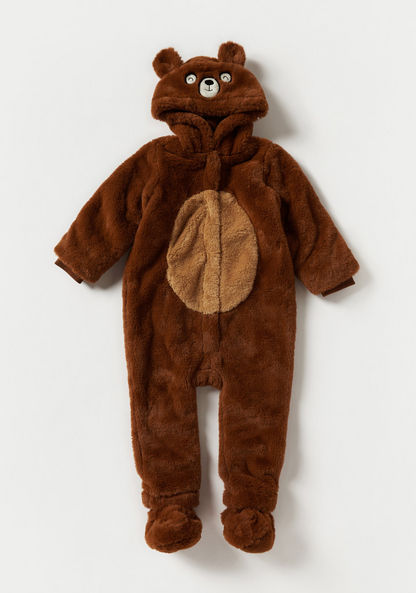 Juniors Bear Applique Hooded Coverall with Long Sleeves