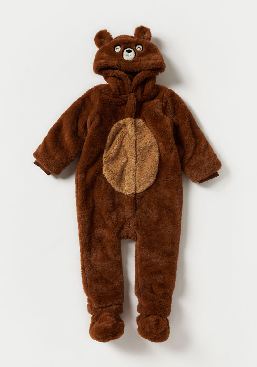 Juniors Bear Applique Hooded Coverall with Long Sleeves-Rompers, Dungarees & Jumpsuits-image-0