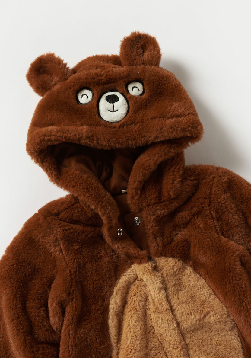 Juniors Bear Applique Hooded Coverall with Long Sleeves-Rompers, Dungarees & Jumpsuits-image-1