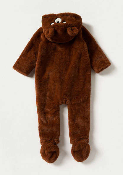 Juniors Bear Applique Hooded Coverall with Long Sleeves