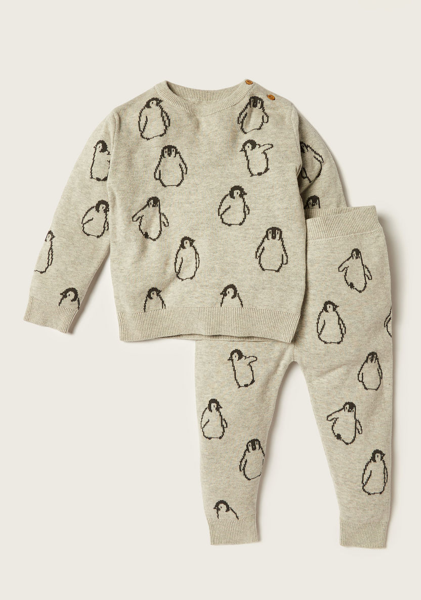 Juniors Penguin Print Sweatshirt and Jog Pants Set-Clothes Sets-image-0